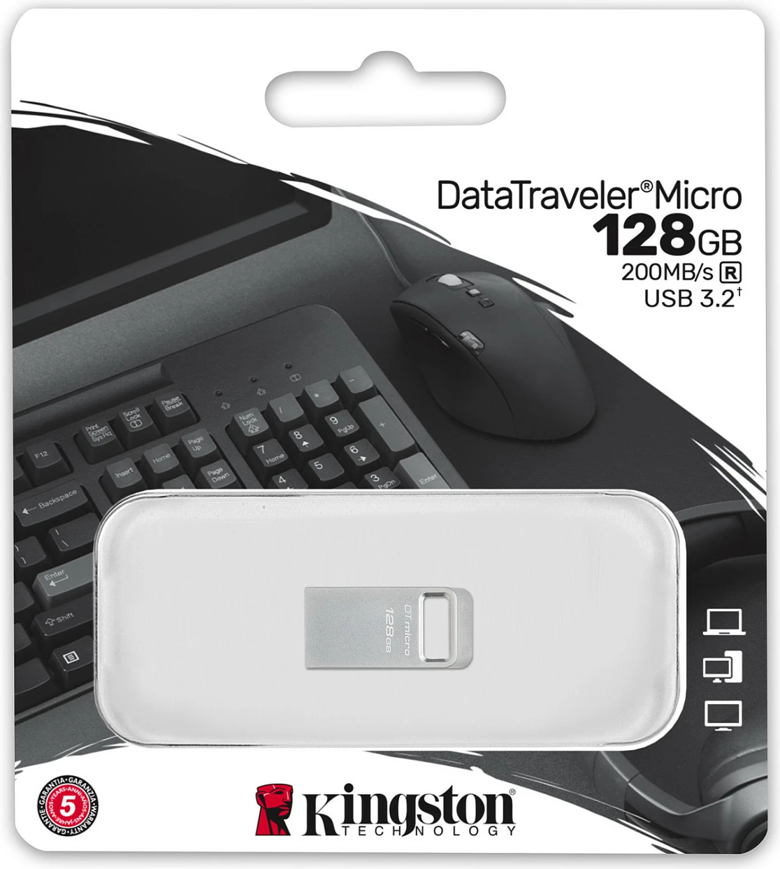 USB Kingston DataTraveler Micro 128GB, USB 3.2 Gen 1, Metal, Silver