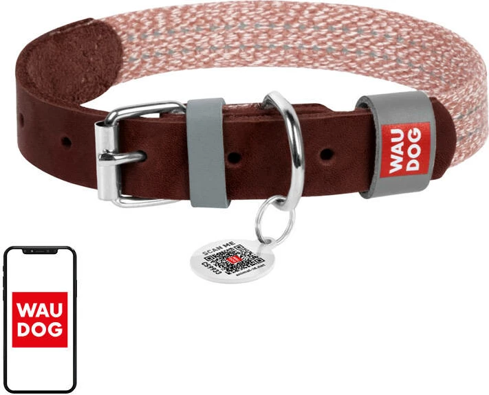 Qafore qeni Waudog, natyrale, me QR kod, madhësia M, 20 mm, kafe