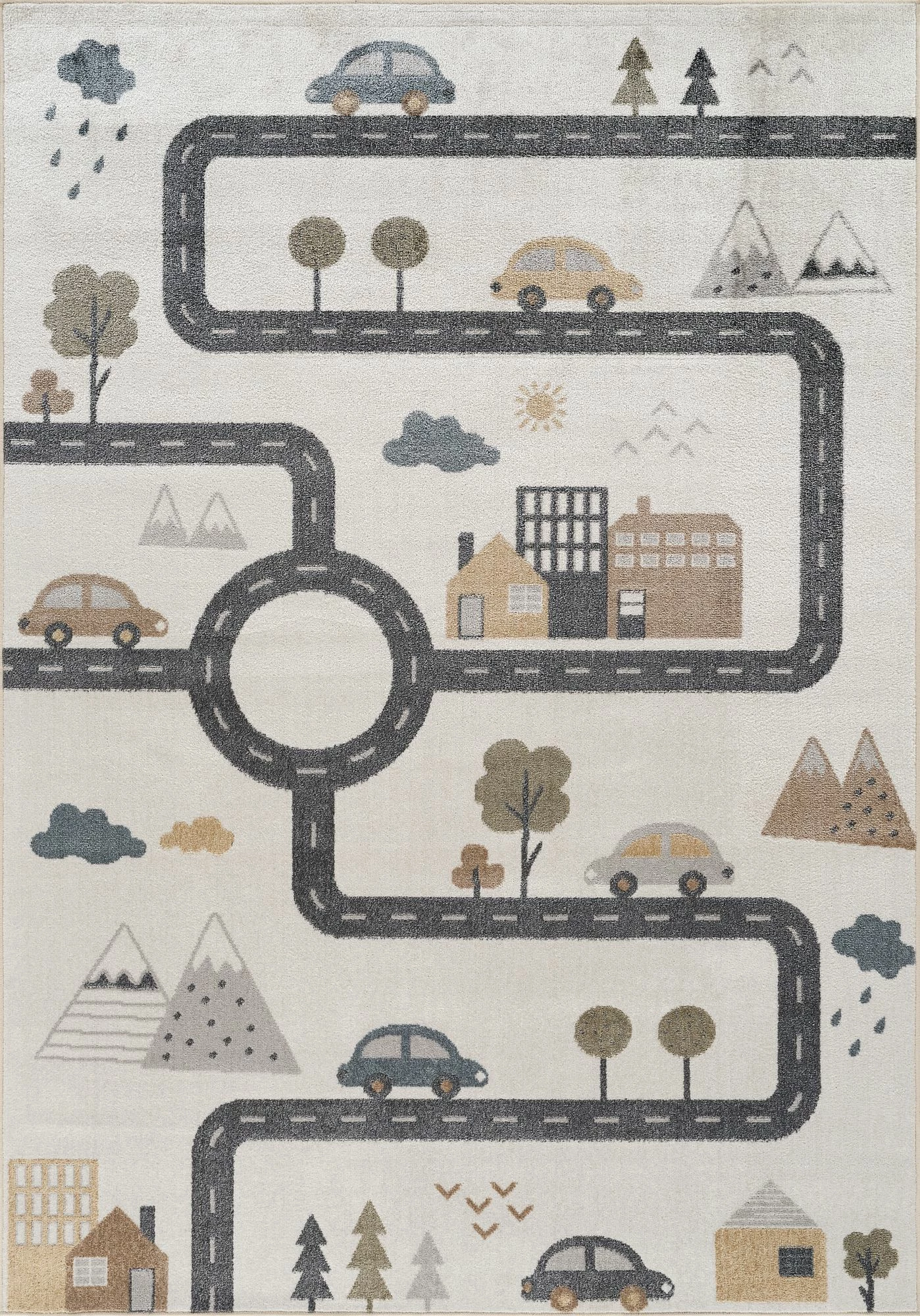Qilim për fëmijë, Bohem Kids Road, krem-gri, 80x150cm
