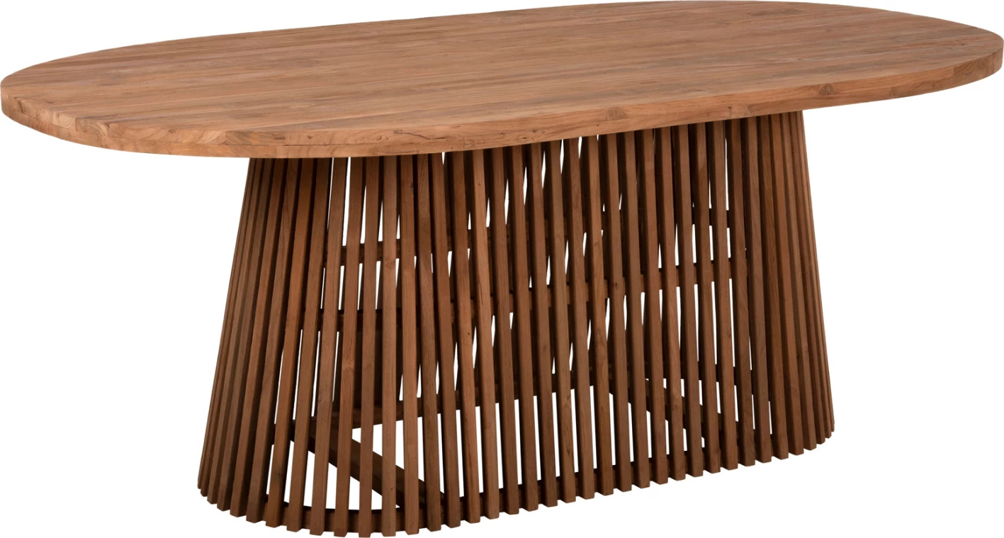 Tavolinë ngrënieje REMIK, dru tik i ricikluar, ngjyrë natyrale, 100x200x75.5 cm, sipërfaqe 4 cm