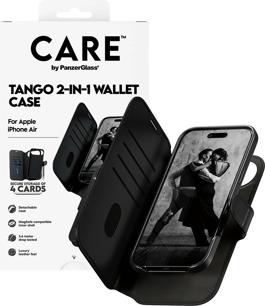 Mbështjellës PanzerGlass CARE Feature Case Tango 2in1 Wallet MagSafe për iPhone, zi