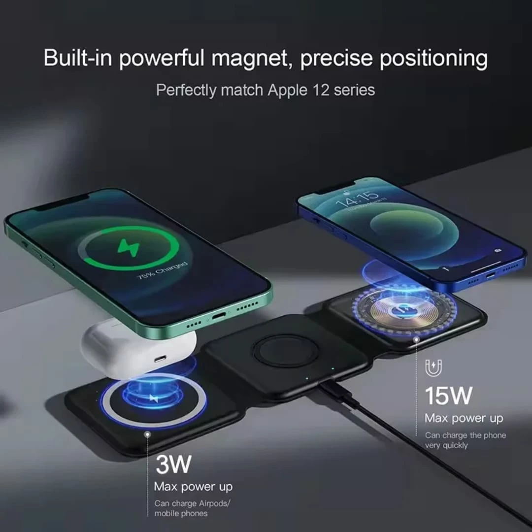 Karikues Wireless Magnetik 3-në-1 i Palosshëm për Telefon, Orë dhe AirPods