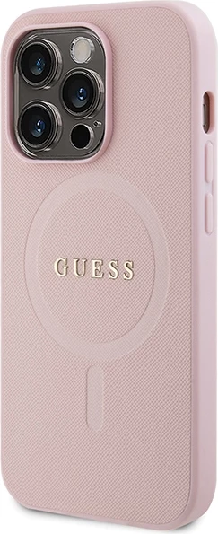 Mbështjellës Guess GUHMP13XPSAHMCP për iPhone 13 Pro Max, Saffiano MagSafe, rozë