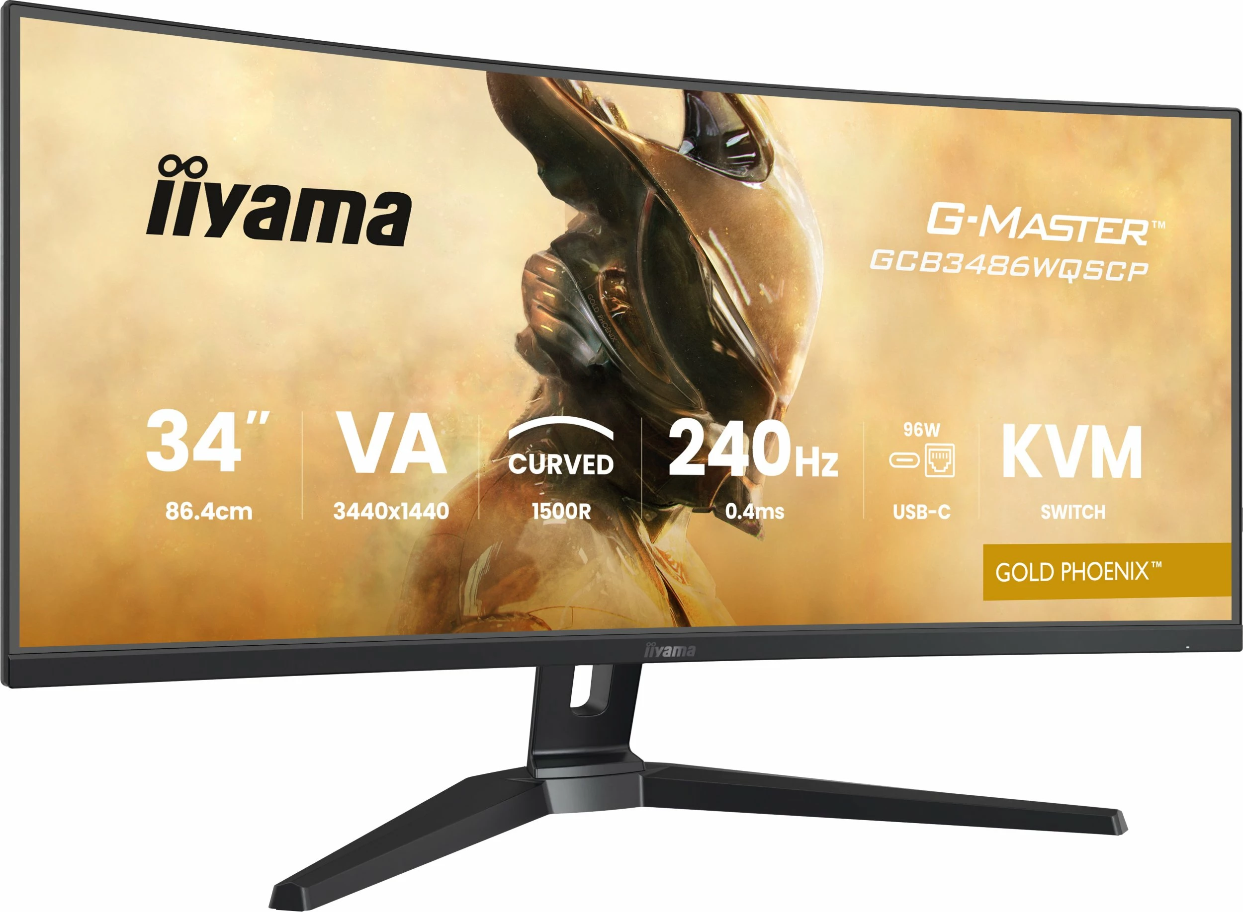 Monitor gaming iiyama G-Master GCB3486WQSCP-B1 Gold Phoenix 34\" UWQHD 240Hz curved VA me USB-C/KVM