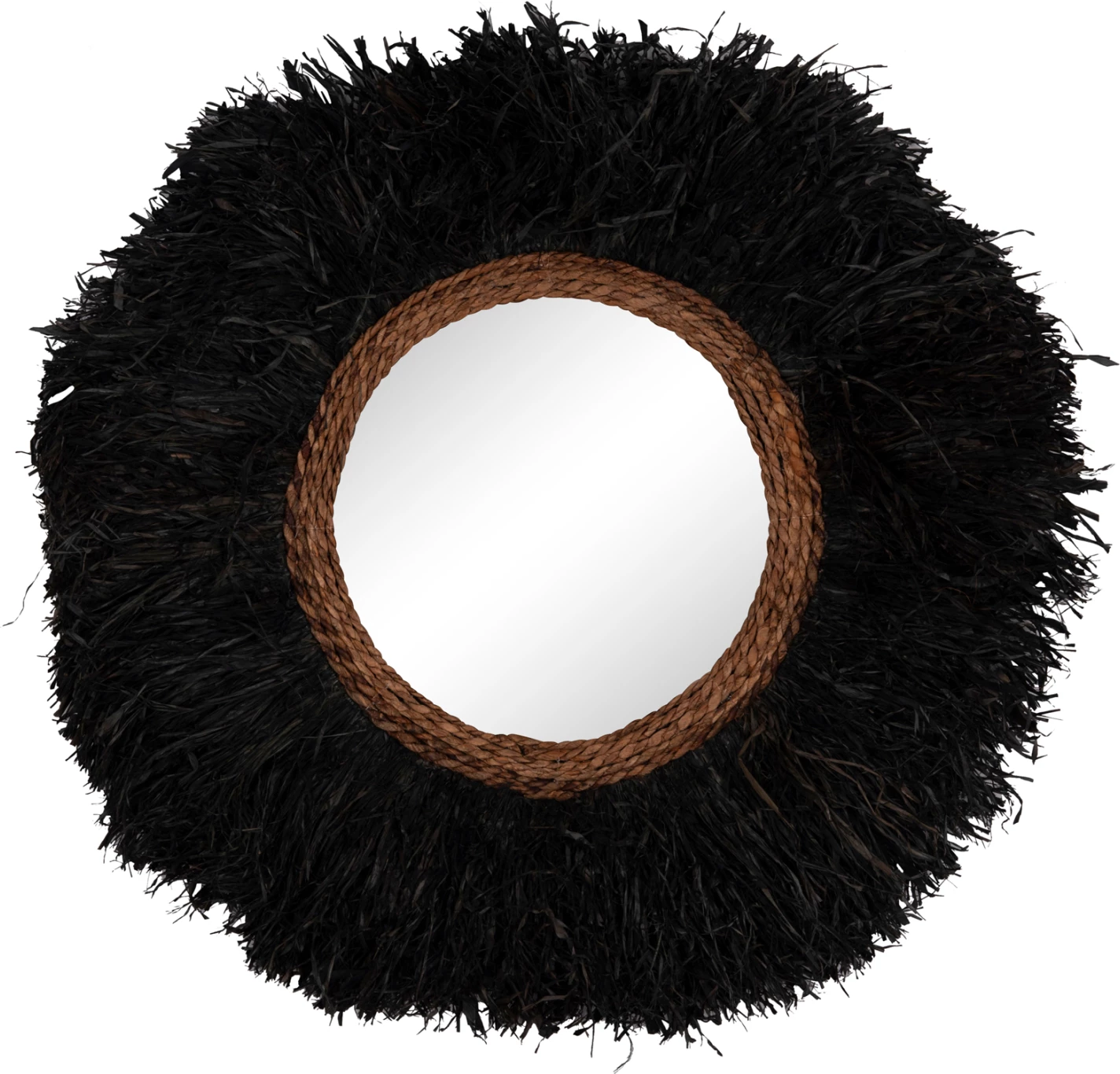 Pasqyrë dekorative e rrumbullakët për mur, fibra banane të zeza, BRENNO FH4713, 80cm