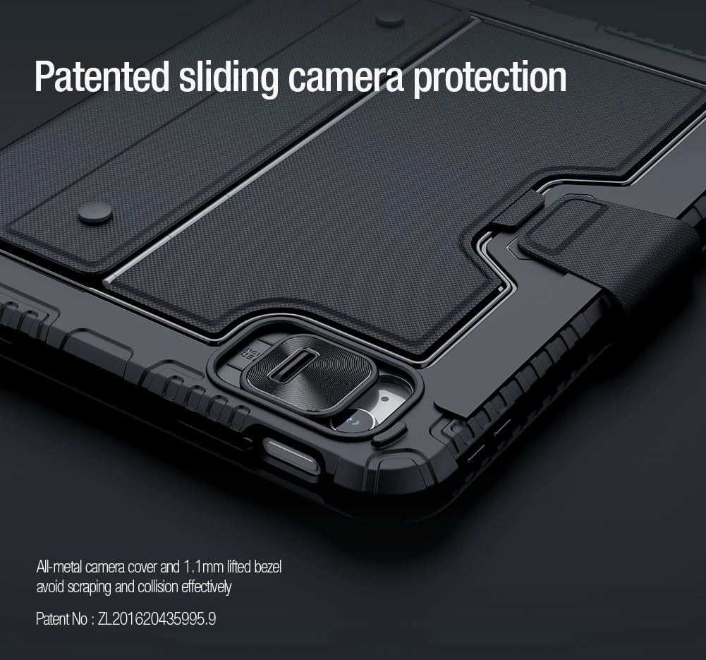 Mbështjellës me tastierë Nillkin 24004 për Apple iPad 10.9" 2022 / 11" 2025, touchpad, taste me drita, Bluetooth 3.0, 180 mAh, e zezë