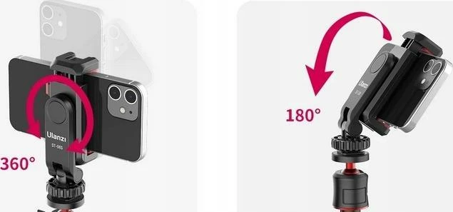 Mbajtës telefoni Ulanzi ST-06S, 1/4" dhe hot shoe ISO, 60-90 mm, rrotullim 360°, i zi