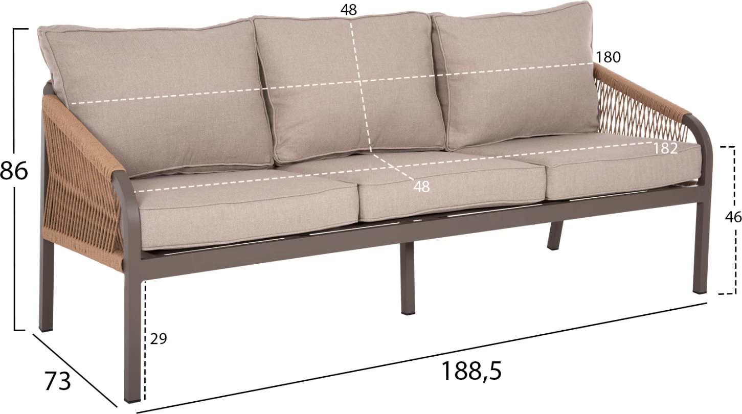 Set salloni për jashtë 4 pjesë MAERLY FH6056.04 ngjyrë shampanjë alumini-pe litar-bezh jastëkë