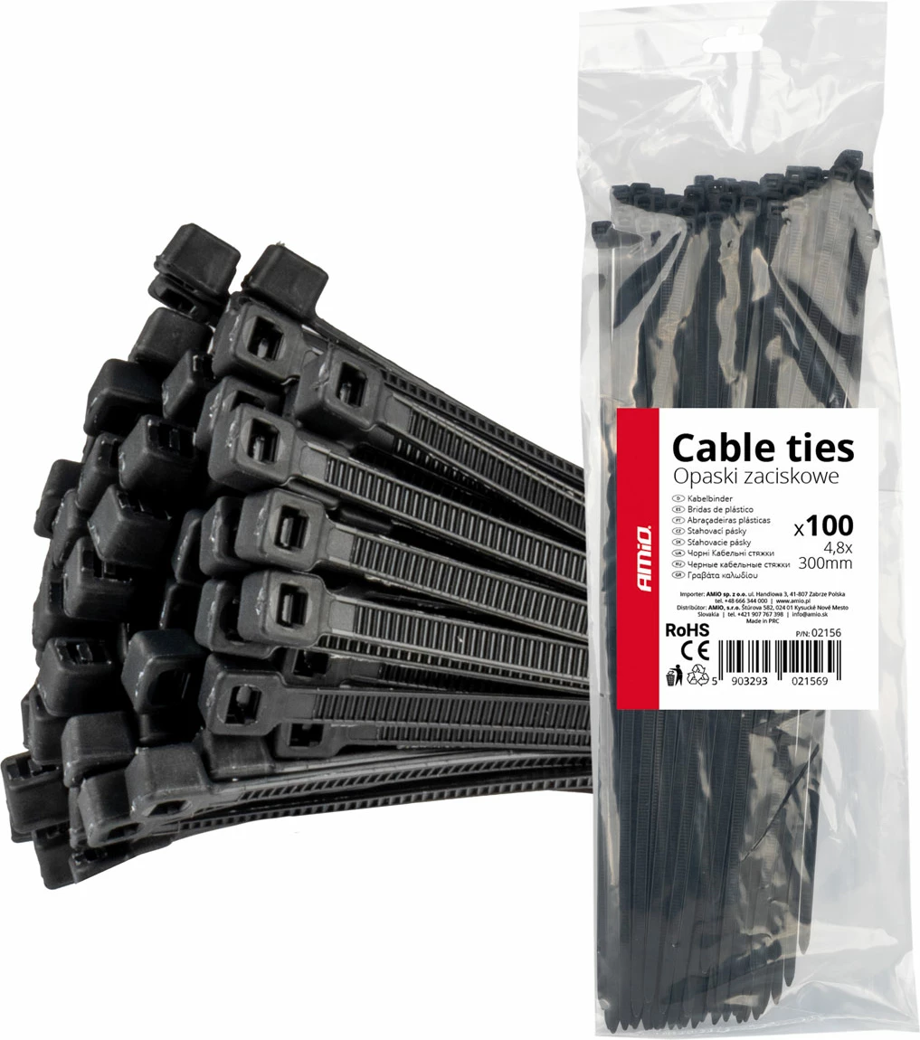 Lidhëse plastike (Cable ties) të zeza 4.8x300 mm – 100 copë