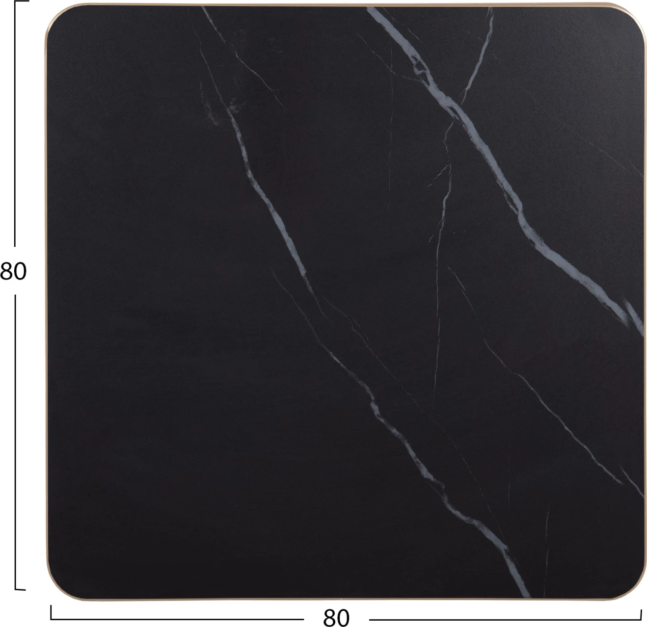 Sipërfaqe tavoline katrore prej guri të sinterizuar FH6655.13, mermer i zi me kornizë të artë, 80x80 cm