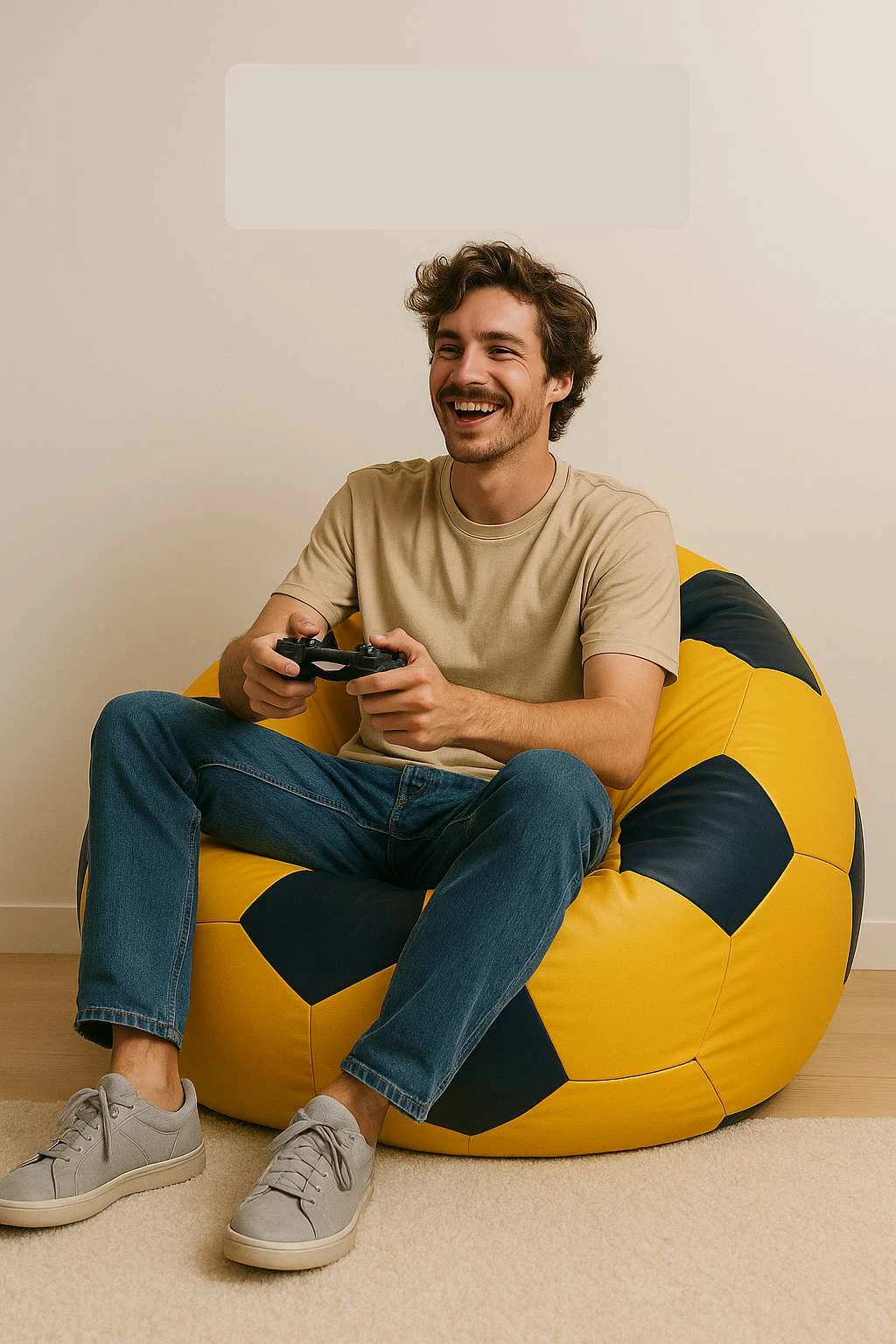 Qese ulëse futbolli, ngjyrë e verdhë dhe kaltër, Atelier del Sofa, e madhe