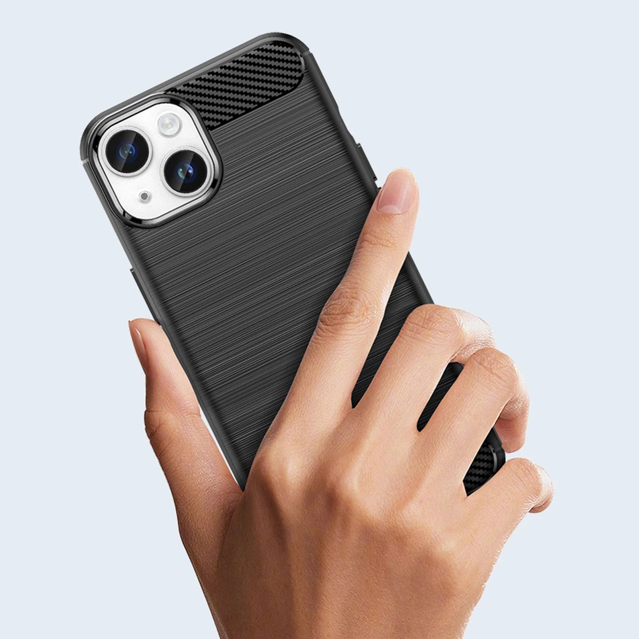 Mbështjellës Hurtel Carbon Case për iPhone 14 Plus, i zi