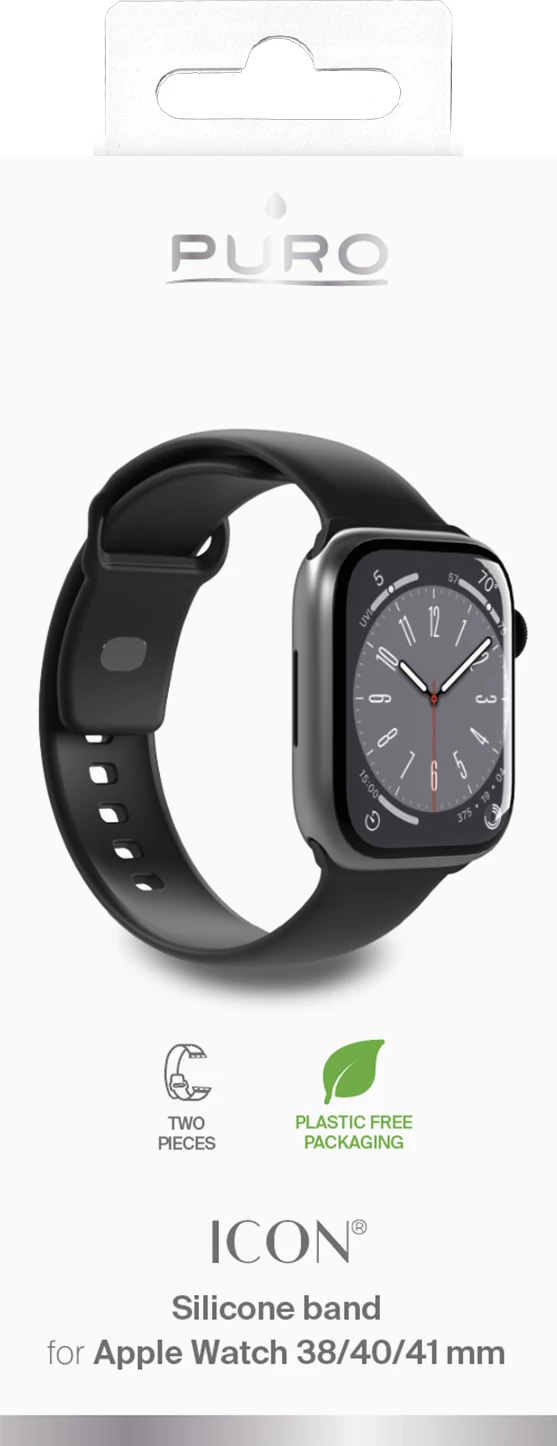 Rrip silikoni për Apple Watch Puro Icon, 38/40/41 mm, i zi, set prej 2 copë