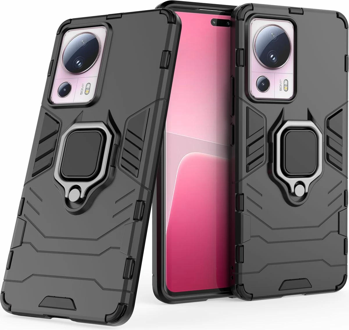 Mbështjellës Hurtel Ring Armor për Xiaomi 13 Lite, me unazë mbajtëse, i zi