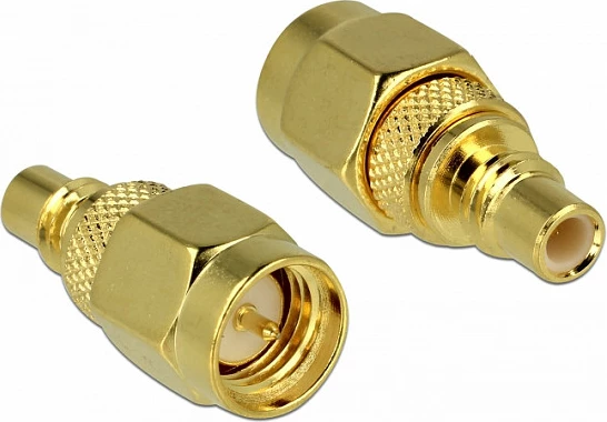 Adapter RF DeLOCK 65854, SMC mashkull në SMA femër, 50Ω, 8 mm, i artë