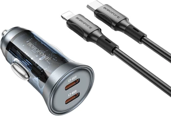 Karikues veture BOROFONE BZ26B PD 45W, 2x USB-C (QC 3.0), me kabllo USB-C në Lightning 1m, i zi