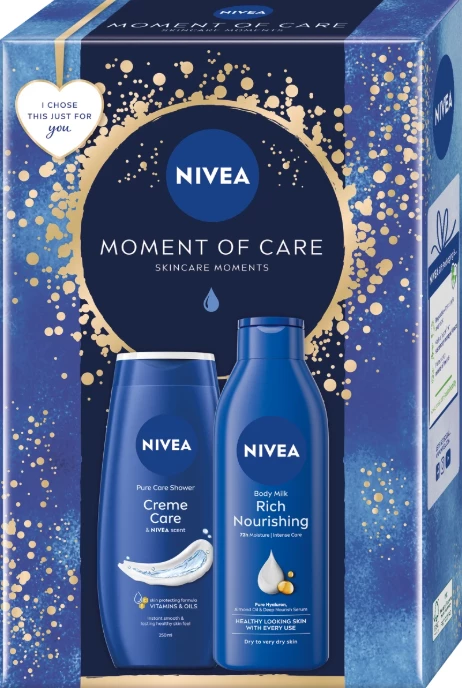 Set për femra Nivea Moment Of Care Creme Care Xhel dushi 250 ml + Qumësht për trup 250 ml