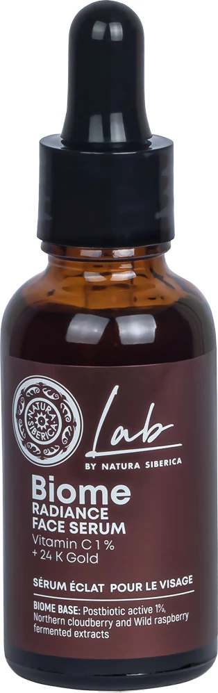 Serum për fytyrë për femra Natura Siberica Lab Biome Illuminating me Vitaminë C 1% dhe 24K Gold, 30ml