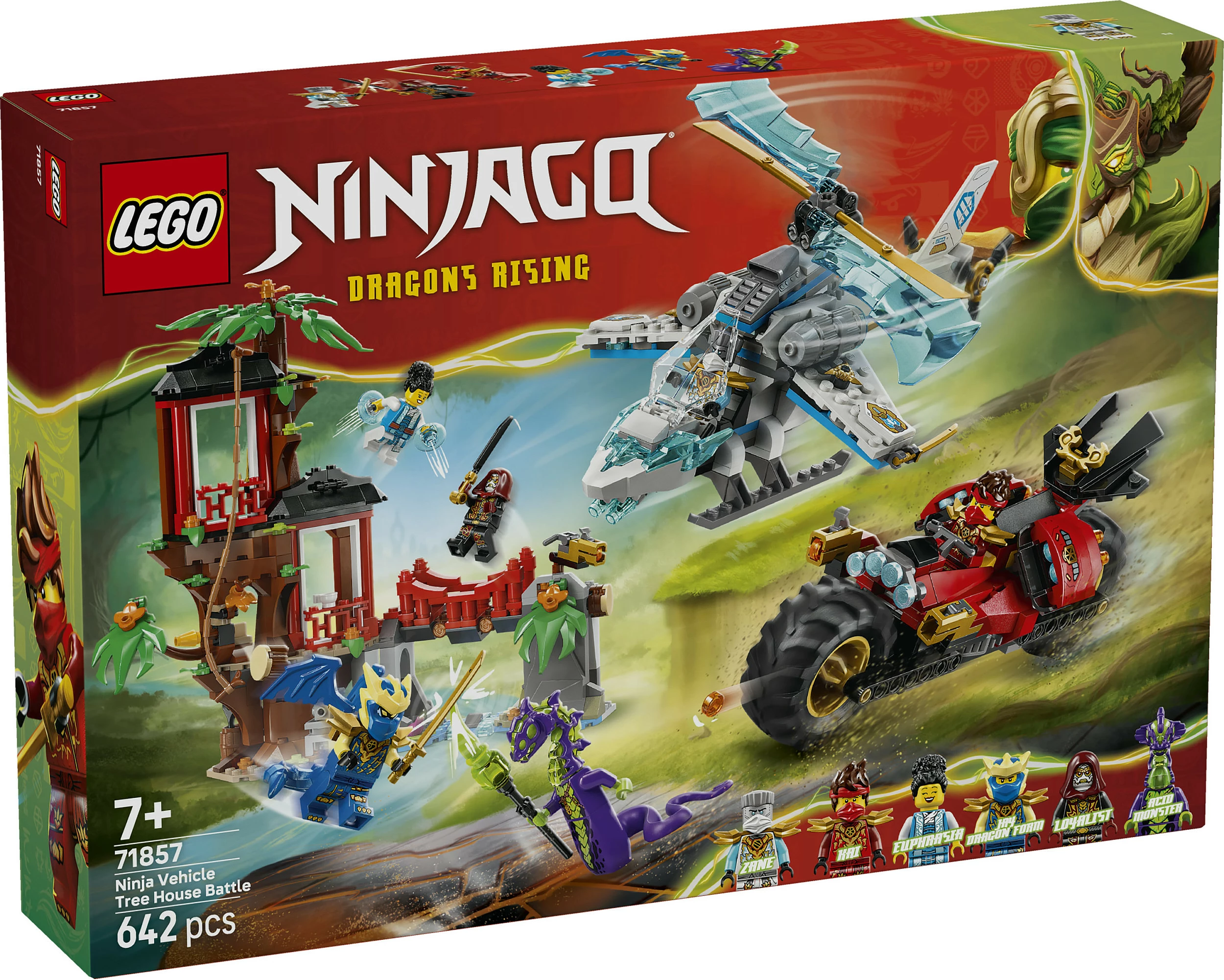 Set ndërtimi LEGO NINJAGO 71857 Ninja Vehicle Tree House Battle, 642 pjesë, 6 minifigura, multikolor