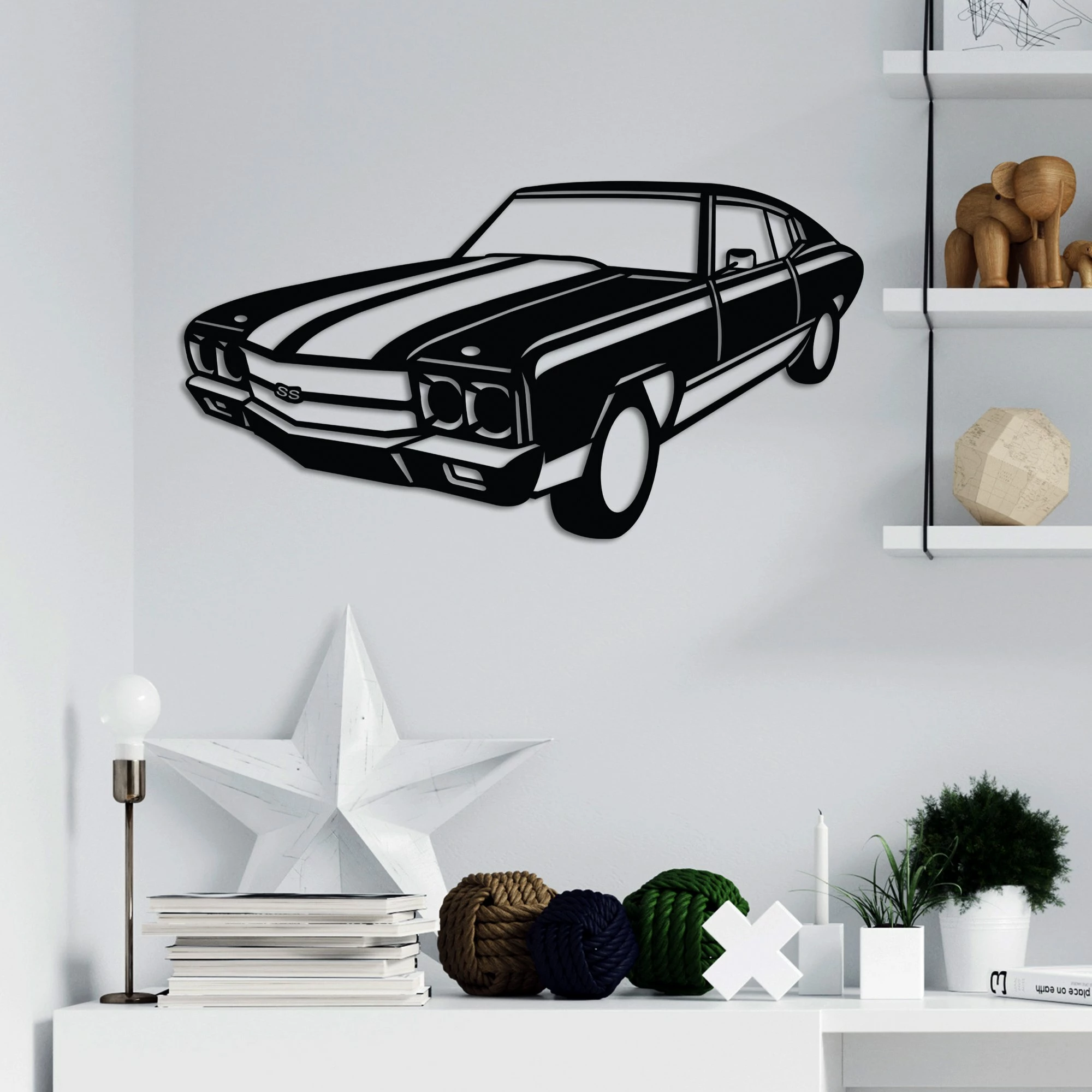 Aksesor dekorativ për mur, metalik, Wallity, Chevrolet SS Muscle, vintage, ngjyrë e zezë