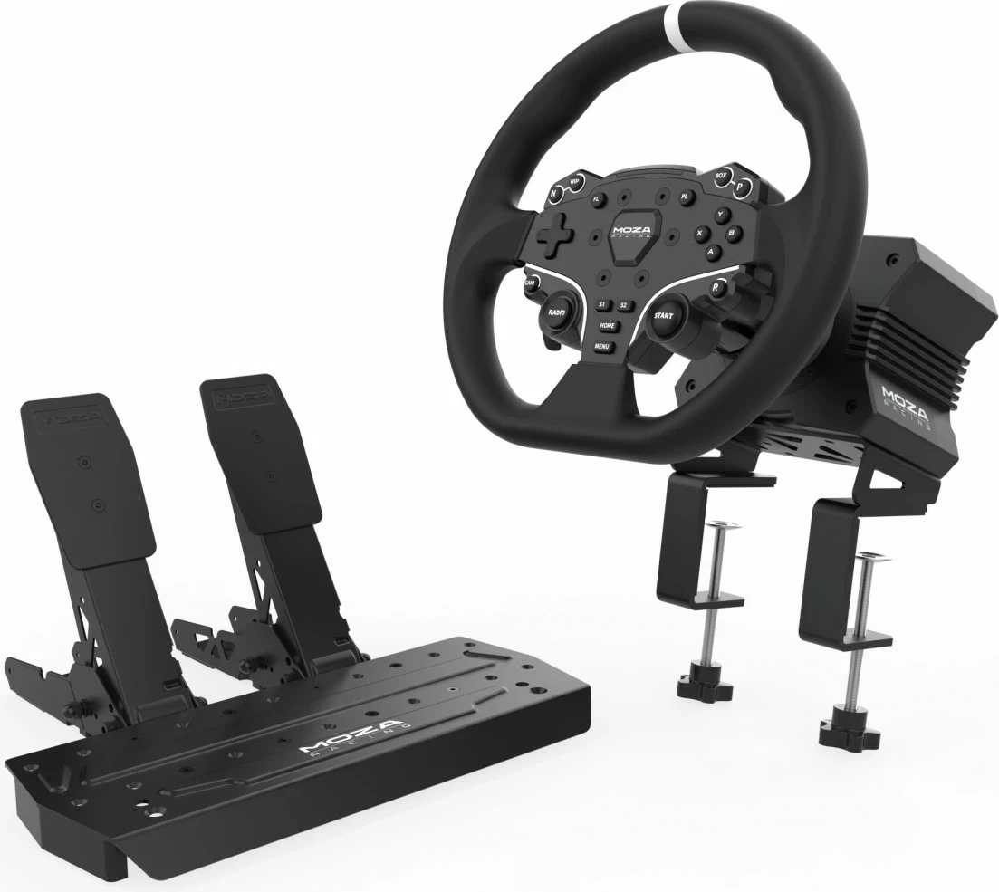 Set simulator garash Moza R5 RS20 Direct Drive 5.5Nm për PC, timon ES 280mm, pedale SR-P Lite 2, e zezë, bundle