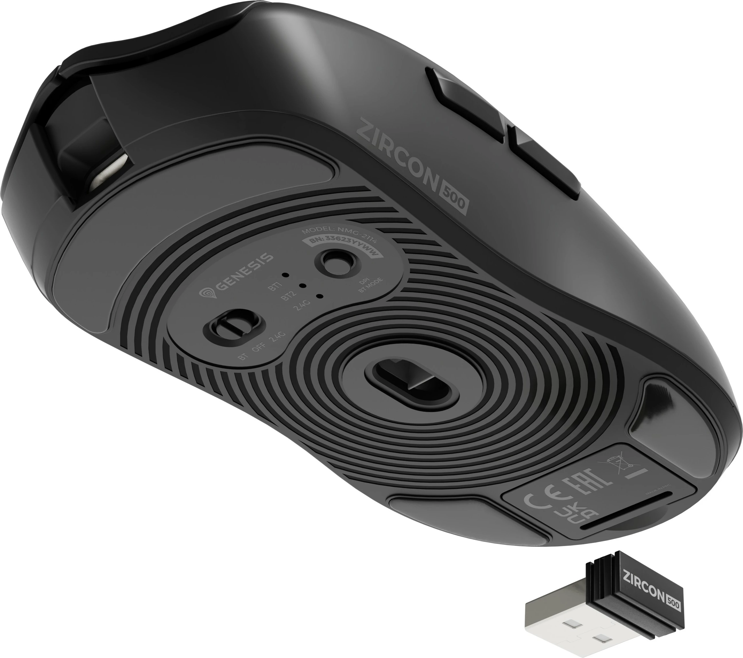 Maus gaming Genesis Zircon 500, wireless + Bluetooth + USB-C, 10000 DPI, i zi