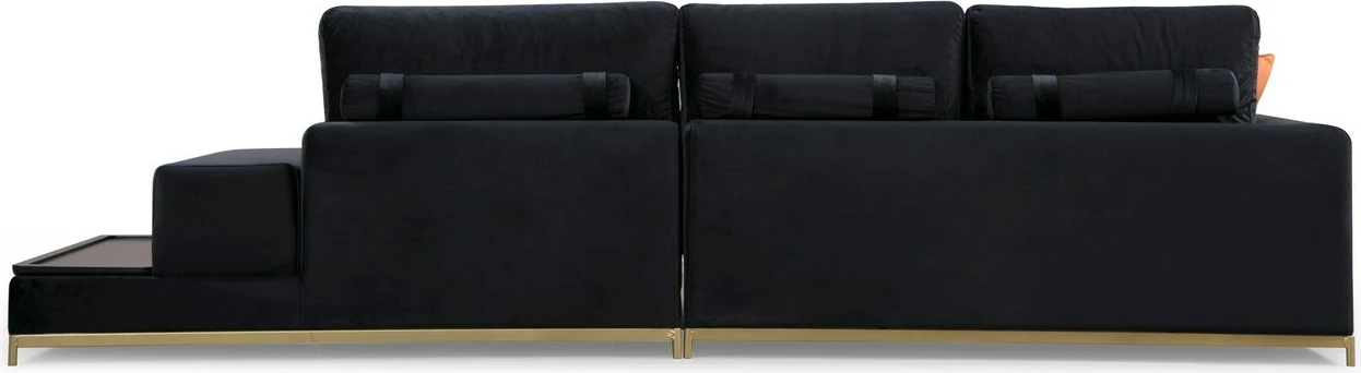 Divan katër vendesh Atelier del Sofa, me tavolinë anësore, ngjyrë e zezë, detaje ari