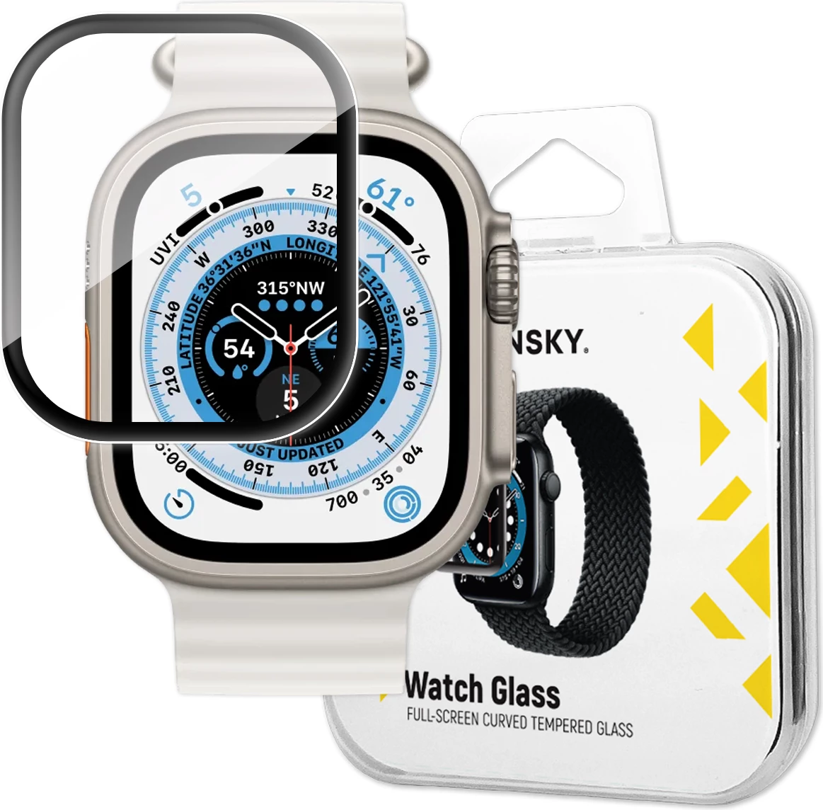 Xham i temperuar për Apple Watch Ultra 1/2 49mm Wozinsky Full Glue, me kornizë të zezë