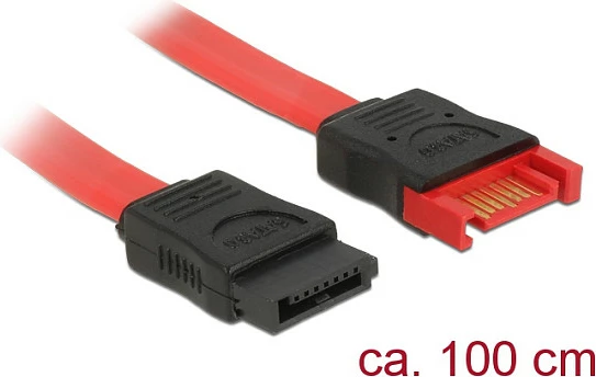 Kabllo SATA DeLOCK 83956, 1 m, SATA 7-pin M/F, 6 Gb/s, kuqe/zezë