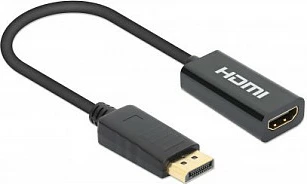 Adapter aktiv DisplayPort në HDMI MANHATTAN, 4K 60Hz, DP mashkull - HDMI femër, 0.15m, i zi