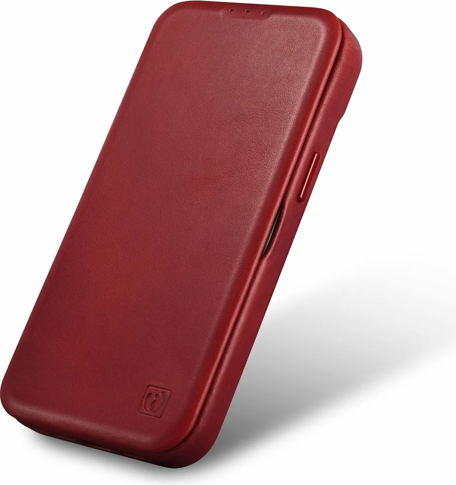 Mbështjellës iCarer Oil Wax Premium Leather Folio për iPhone 14 Plus, MagSafe, Kuq