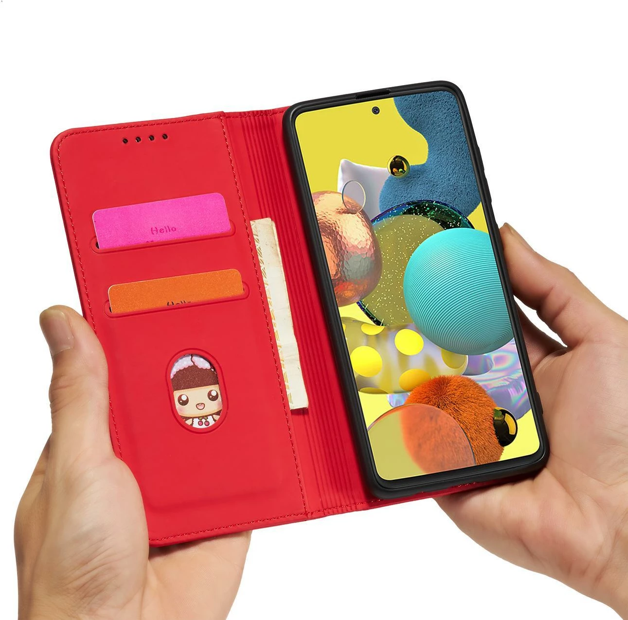 Mbështjellës Hurtel Magnet Card Case për Samsung Galaxy A13 5G, me portofol dhe mbajtëse, Kuq