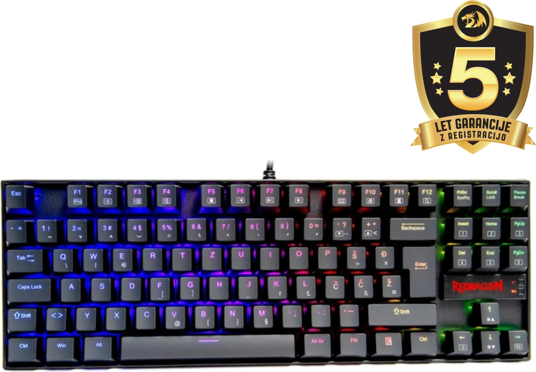 Tastierë mekanike Redragon Kumara K552RGB-1, RGB, wired USB, 87 taste (TKL), Blue Switch, layout SLO/CRO, e zezë