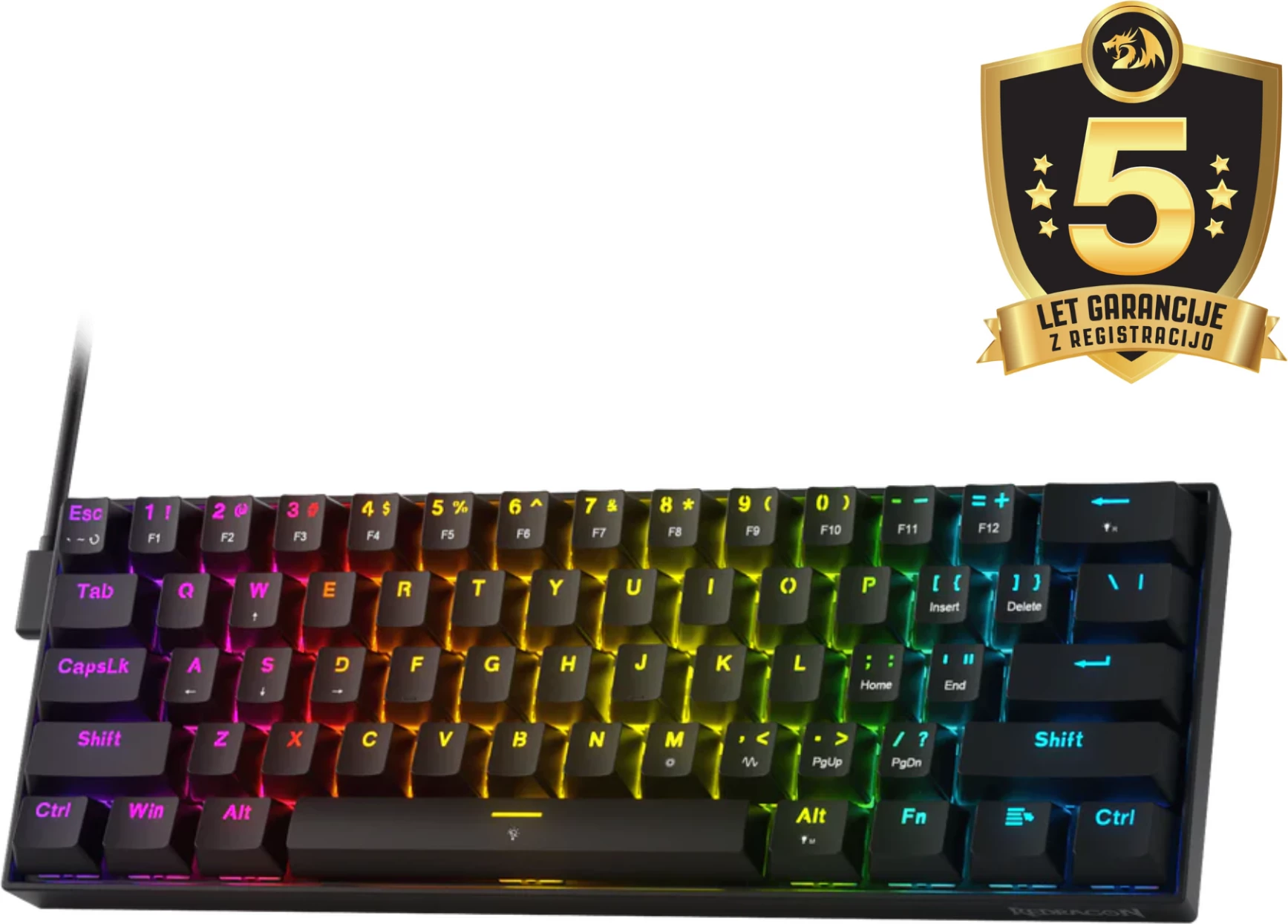 Tastierë me kabllo gaming Redragon Fizz K617RGB-M, 60% 61 taste, Hall Effect magnetike, 8000Hz, RGB, e zezë