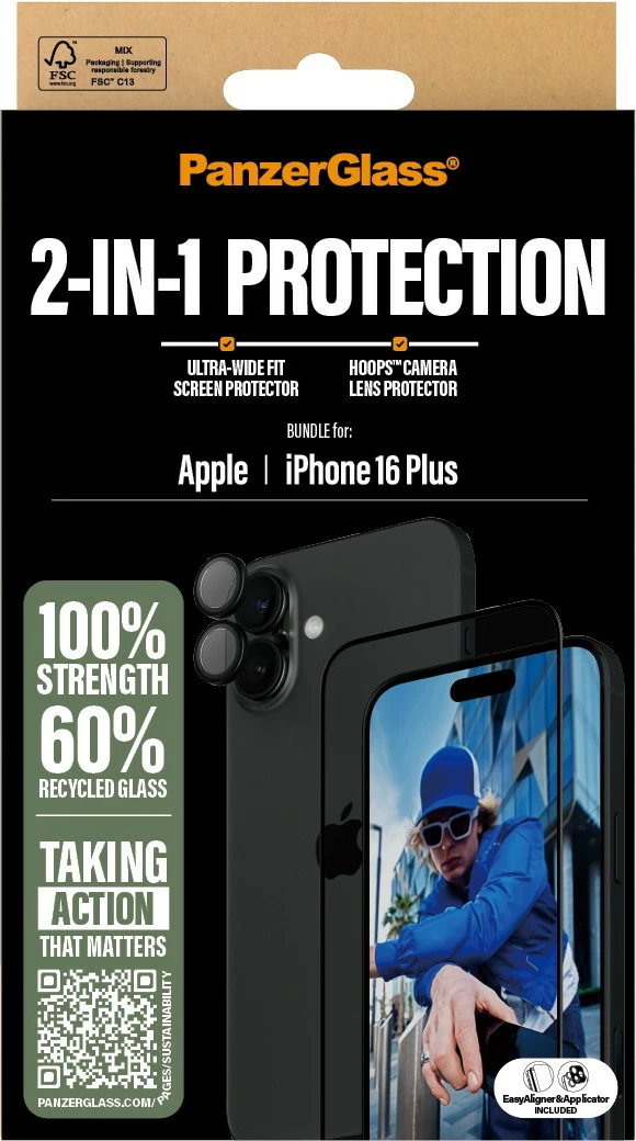 Mbrojtës ekrani PanzerGlass për iPhone 16 Plus, transparent