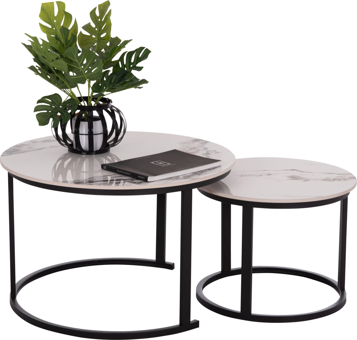 Set tavolina kafeje 2 copë TALOS, mermer i bardhë me damarë kafe, FH18140.03, 70x45.5cm