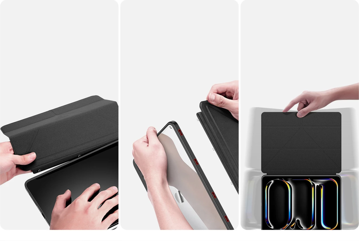 Mbështjellës për iPad Dux Ducis Magi për iPad Pro 13\" (2024/2025), me stand, me pjesë të pasme transparente të ndashme, i zi, në kuti