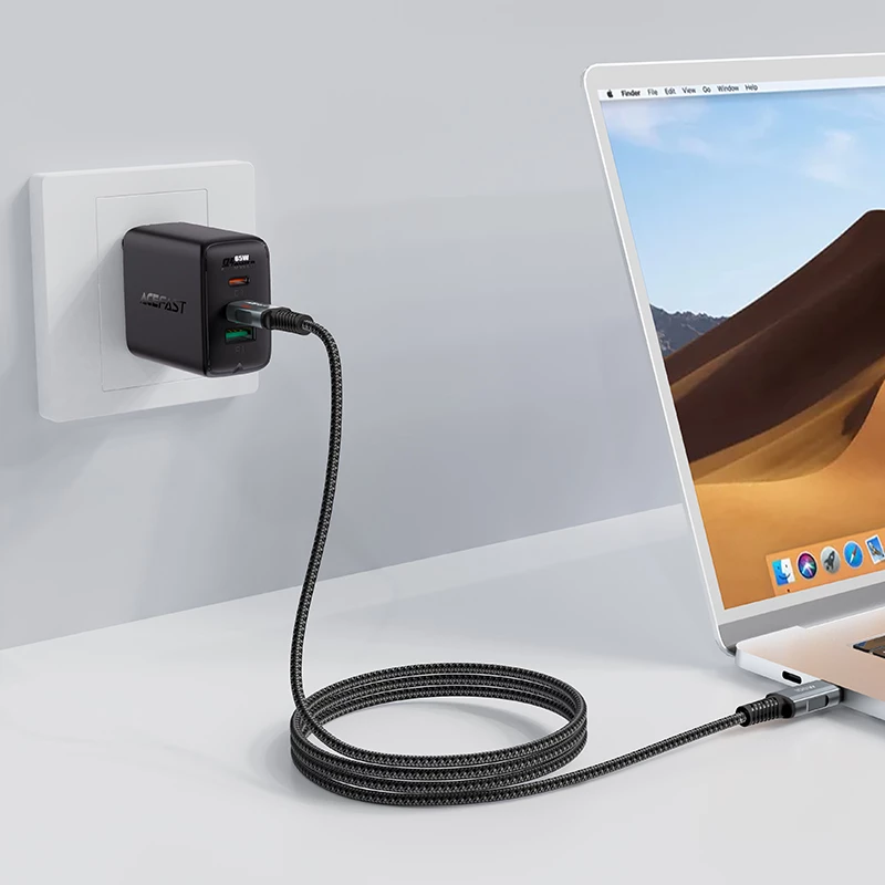 Kabllo USB-C në USB-C, Acefast C4-03, 2 m, 100W 5A, 480 Mb/s, PD QC, e zezë