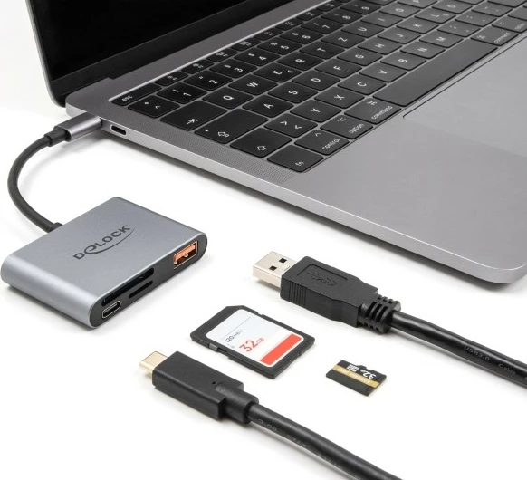 Lexues kartelash DeLOCK USB-C, SD/MicroSD, USB 10Gbps, USB-A, USB-C PD 85W, gri