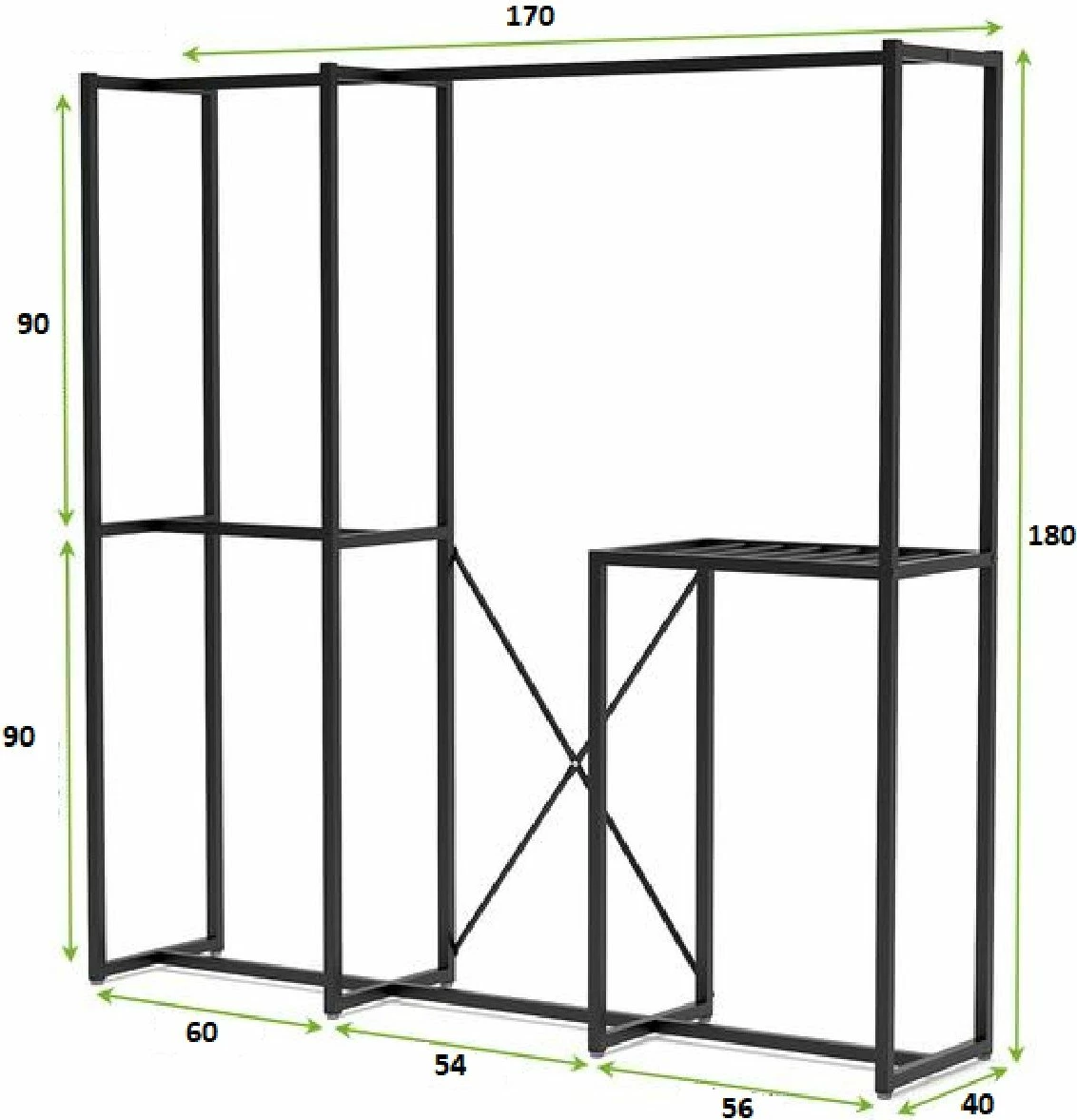Varëse metalike për rroba, ngjyrë e zezë, Skye Decor, B161, 170x180x40 cm