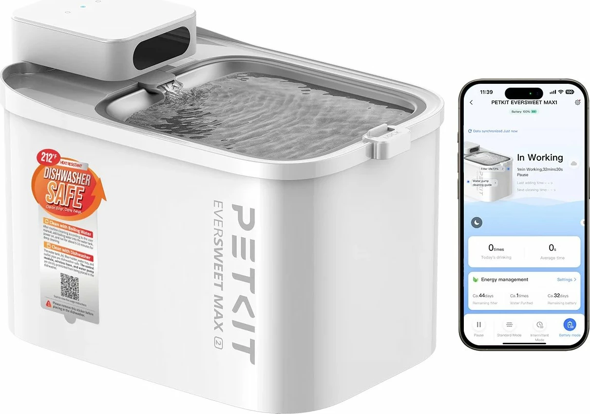 Fontanë uji për kafshë Petkit Eversweet Max 2, 3 L, pompë UVC, bateri, e bardhë