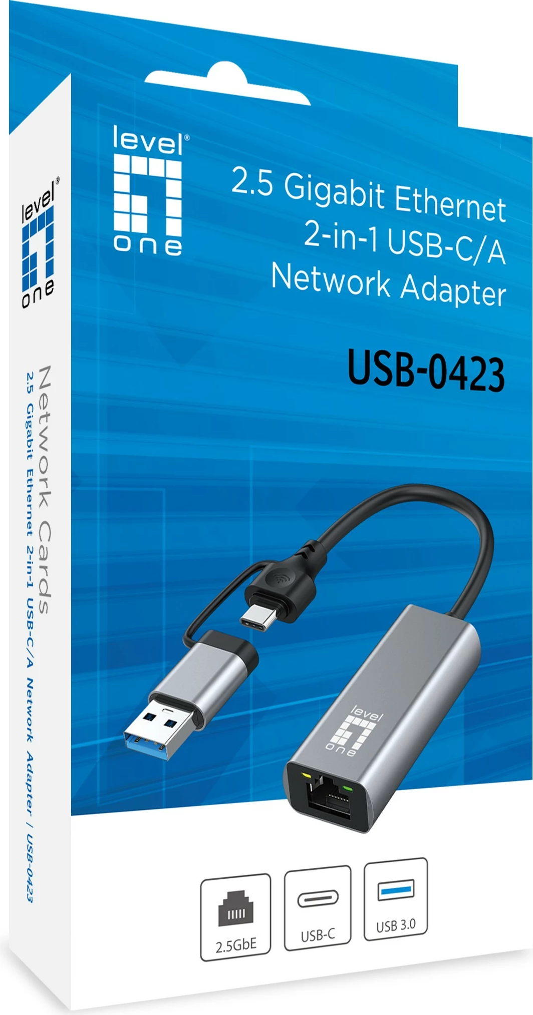 Adapter rrjeti LevelOne USB-0423, USB Type-A/USB Type-C, Ethernet, 2500 Mbit/s, Gri