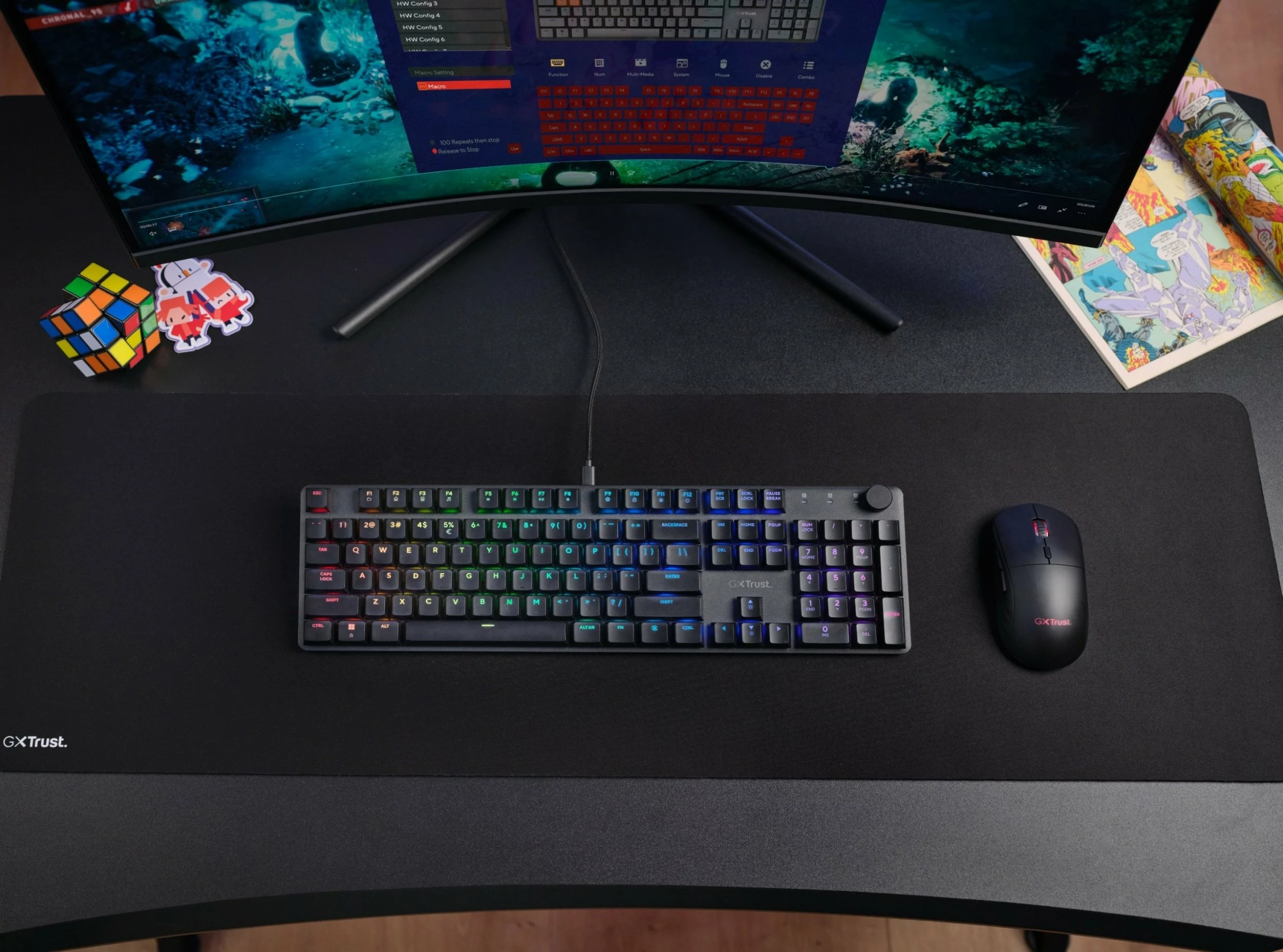 Tastierë gaming mekanike Trust GXT 866 Torix (24910), full-size 104 tasta, layout US, RGB, USB me kabllo të ndashme, e zezë