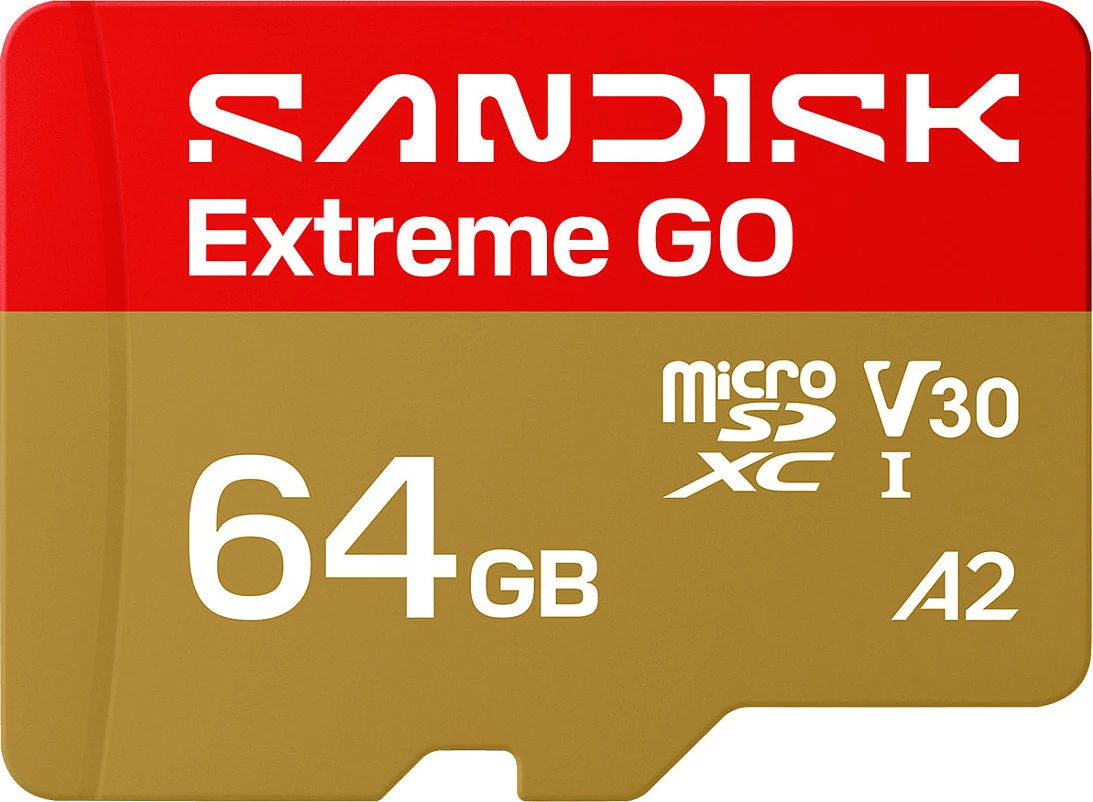 Kartelë memorje microSD Sandisk Extreme GO, 64GB, UHS-I U3 V30 A2, 170MB/s, kuqe/ari