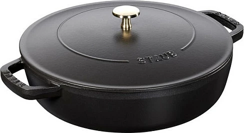 Tavë gize me kapak Staub Chistera 28 cm, e emaluar, për furrë/lavastovilje, e zezë