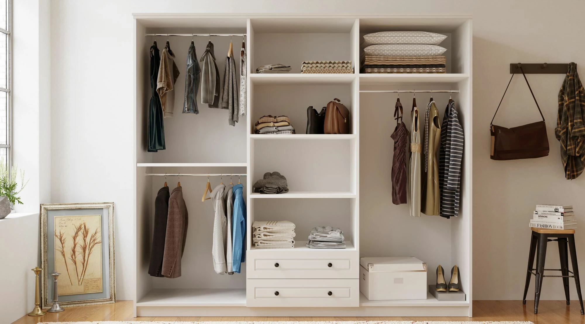 Dollap rrobash Skye Decor, ngjyrë e bardhë mat, RB-115