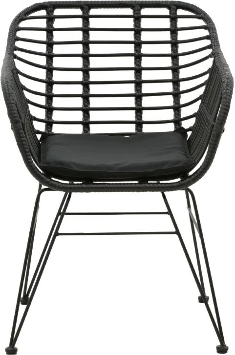 Karrige për kopsht Naoki me jastëk pe, këmbë metalike të zeza, 55x58x79cm