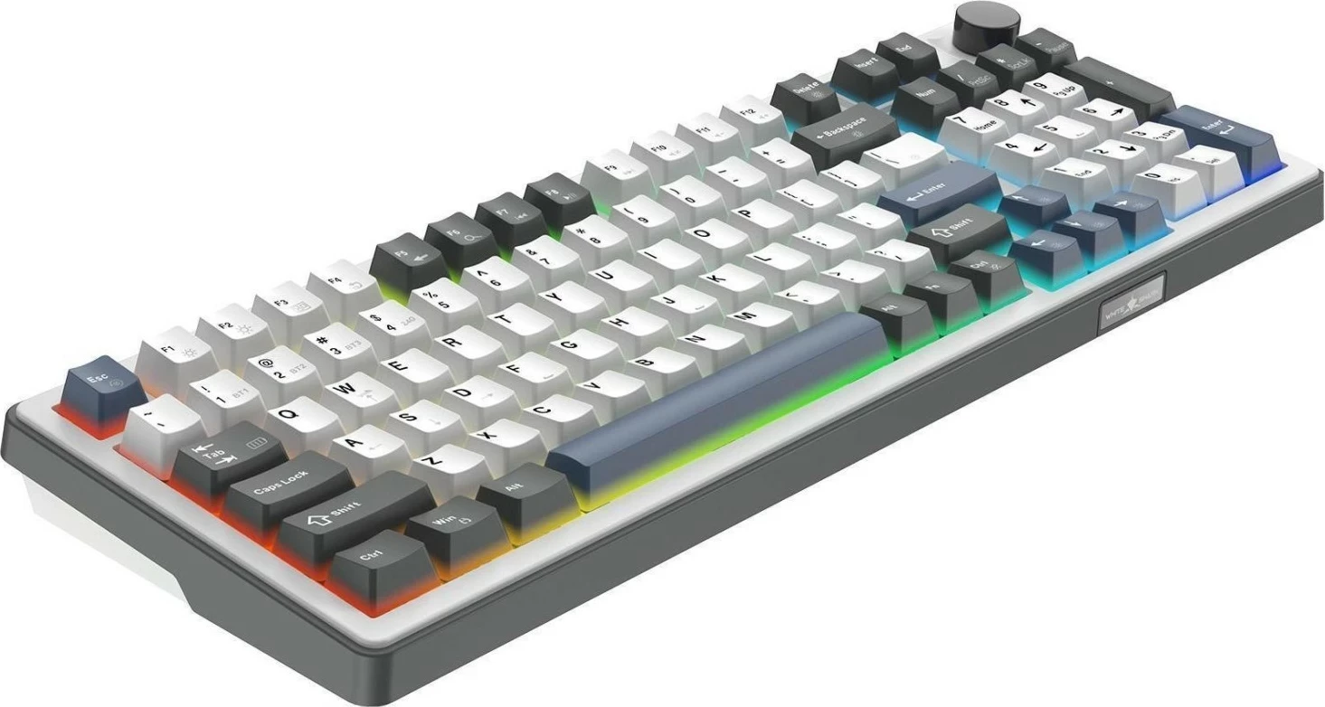 Tastierë gaming White Shark Excalibur, mekanike Hot-Swap KTT Wine Red, RGB, 98%, wireless/USB-C, US ANSI, bardhë-gri