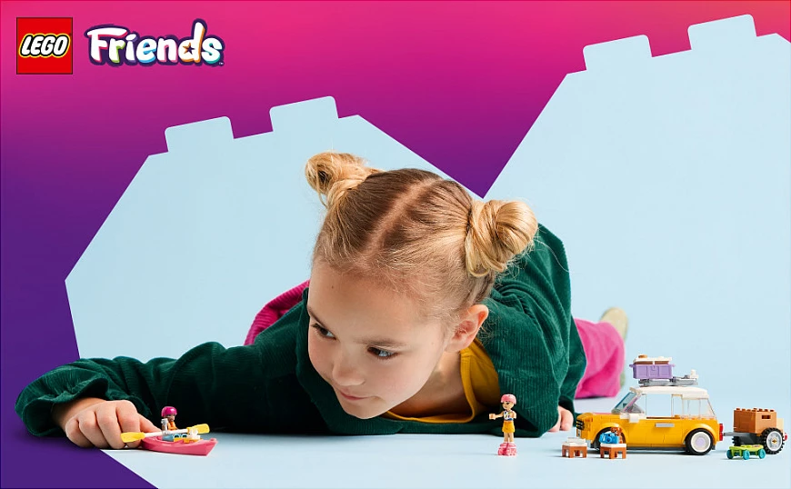 Set ndërtimi LEGO Friends 42659, veturë udhëtimi, 220 copë, e verdhë