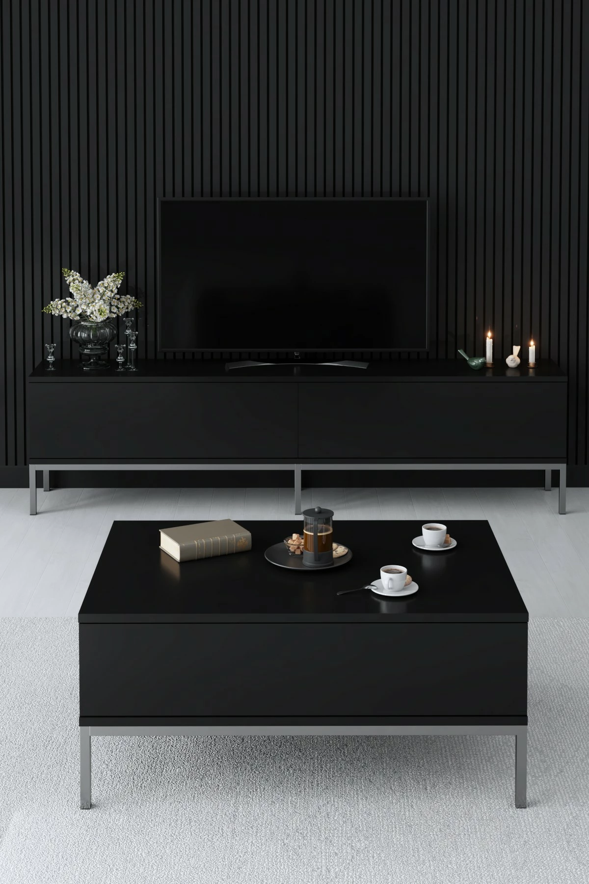 Set mobiljesh për dhomë dite, Hanah Home, Lord, e zezë, argjend